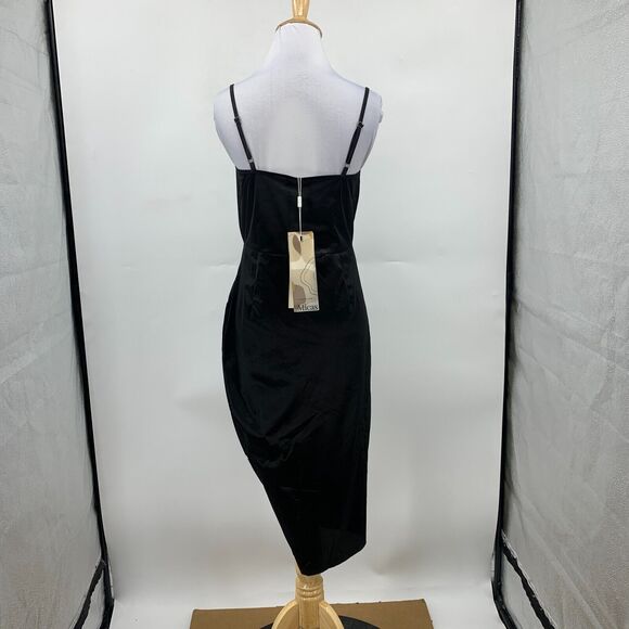 Micas Satin Draped Midi Dress Womens M Medium Black Cowl Neck Sleeveless Stretch - Picture 5 of 13